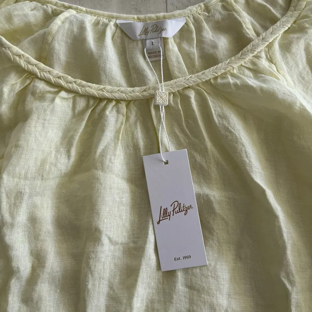Lilly Pulitzer Calais 100% Linen Short Sleeve Top Brand New Size Large